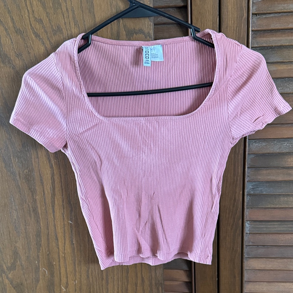 Divided Pink Ribbed Square-Neck Crop Top